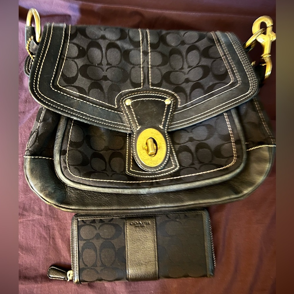 Coach Black C Insignia 65th Anniversary Legacy Shoulder Bag WITH Coach Wallet